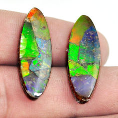 Natural 18.25cts ammolite triplets 28.5x10 mm oval pair loose gemstone s13494