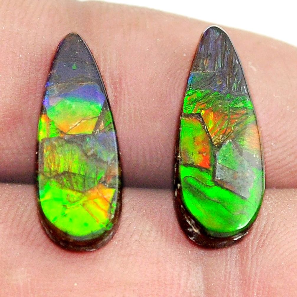 Natural 9.45cts ammolite triplets cabochon 18x6.5 mm pair loose gemstone s13498