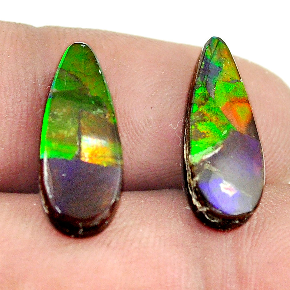 Natural 8.10cts ammolite triplets multicolor 18x7 mm pair loose gemstone s13493