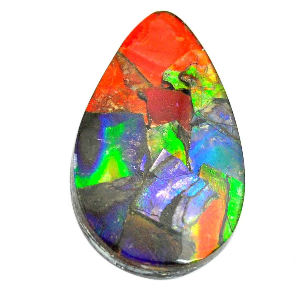 Natural 24.35cts ammolite triplets multicolor 36x21mm pear loose gemstone s13475