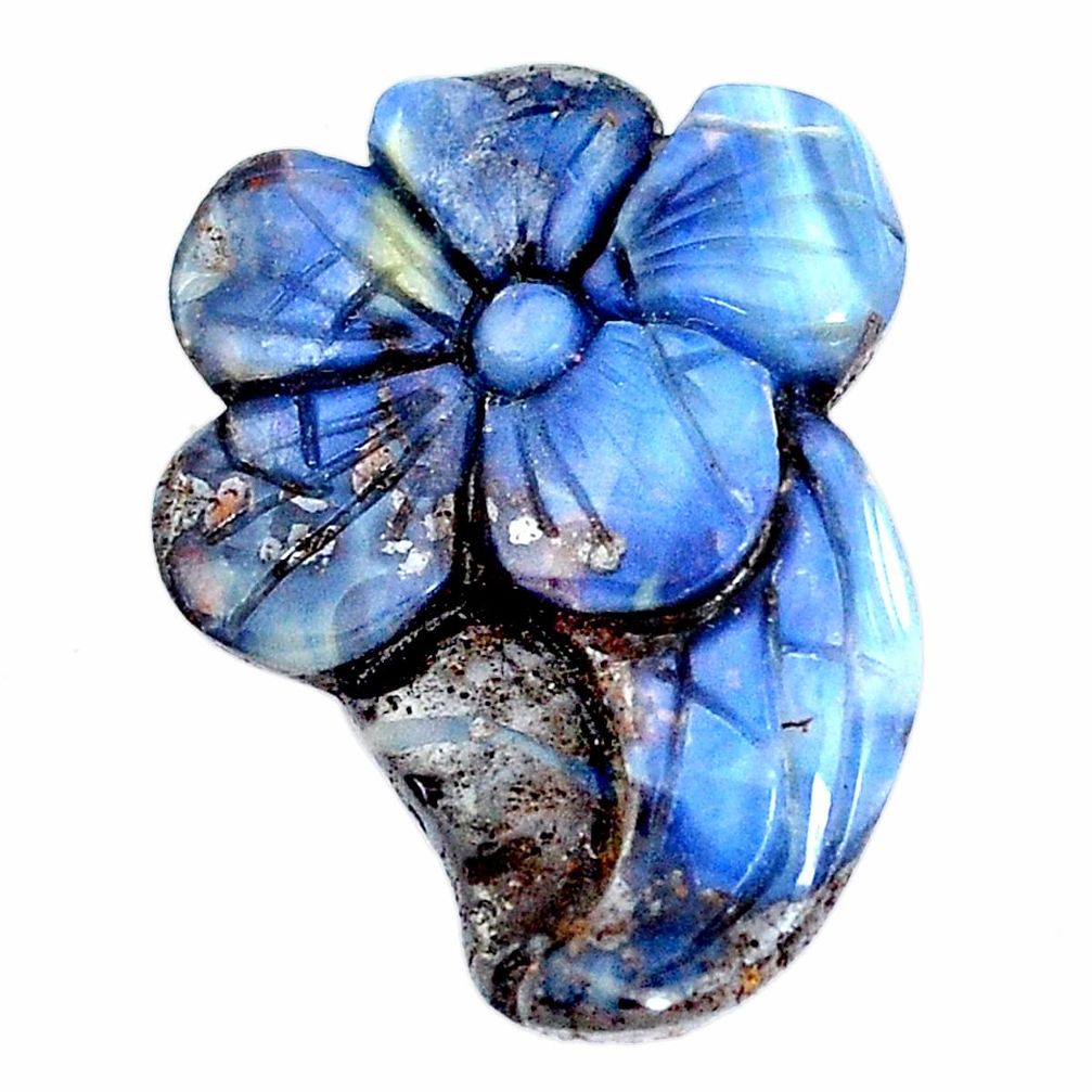 Natural 26.30cts boulder opal blue carving 28x20 mm flower loose gemstone s10177