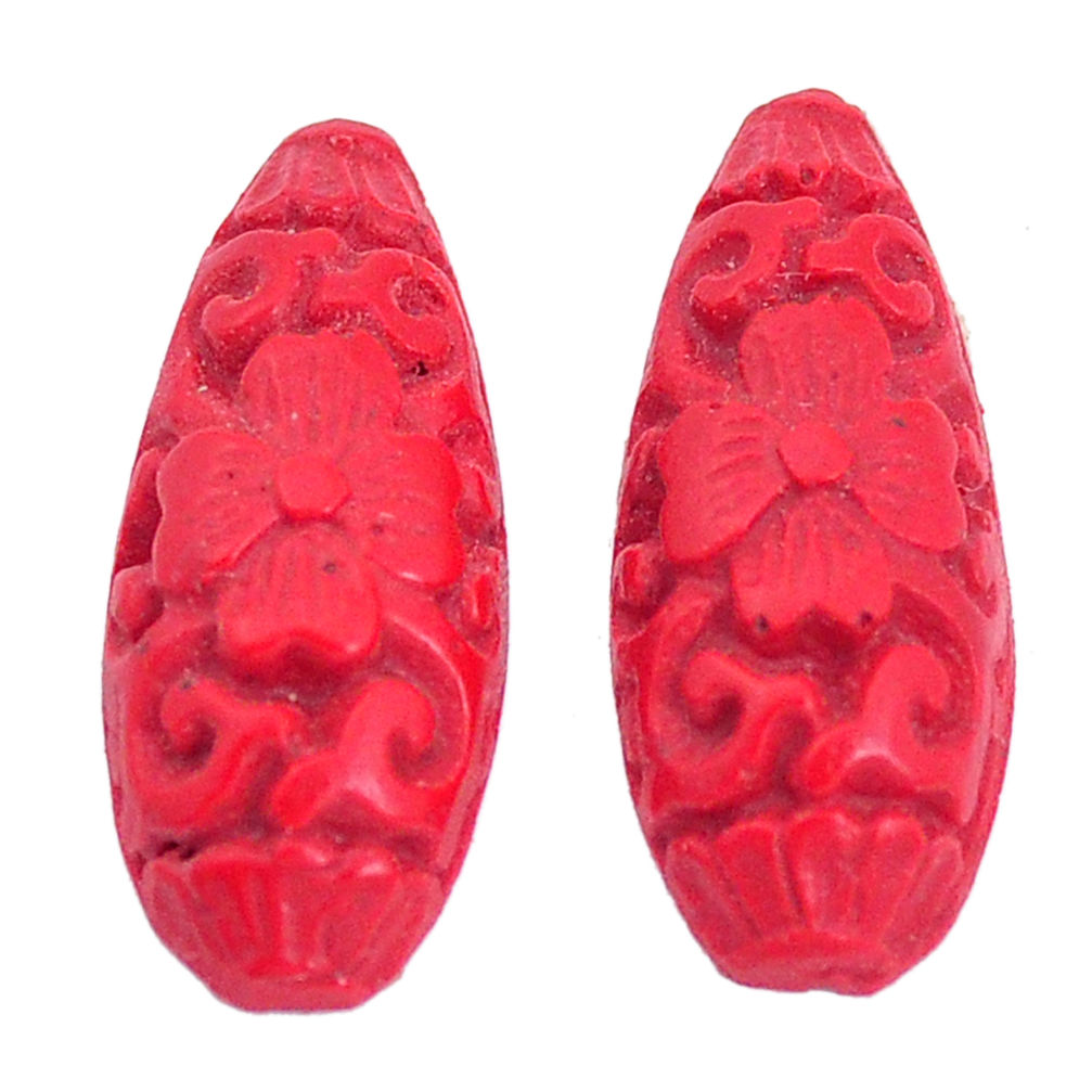 Natural 5.10cts cinnabar spanish red carving 22x9 mm pair loose gemstone s9964