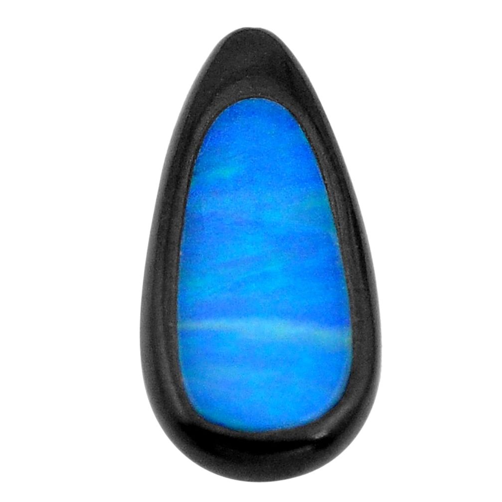 Natural 7.35cts doublet opal in onyx blue 22.5x10 mm pear loose gemstone s13908