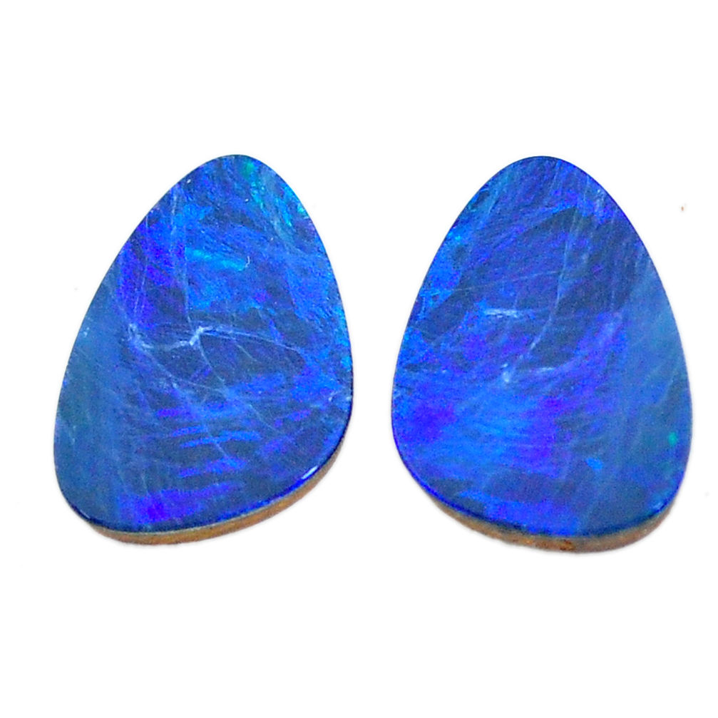 Natural 7.40cts doublet opal pair blue 18x12 mm loose gemstone s11169