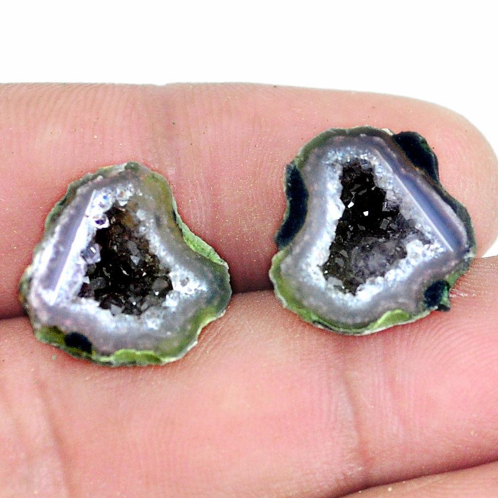 Natural 17.40cts geode druzy black pair 15x14 mm fancy loose gemstone s11614