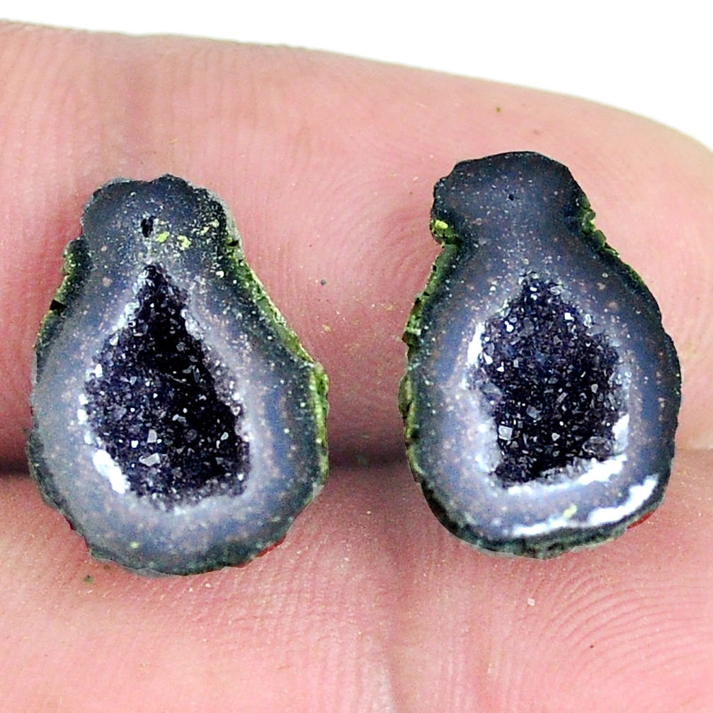 Natural 13.40cts geode druzy black pair 16x11 mm fancy loose gemstone s11628