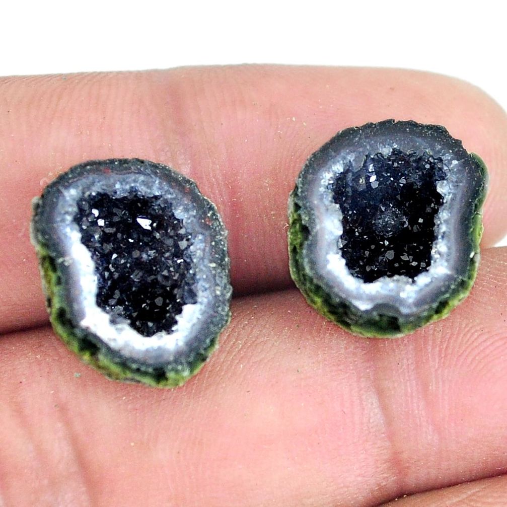 Natural 18.45cts geode druzy black pair 16x13 mm fancy loose gemstone s11604