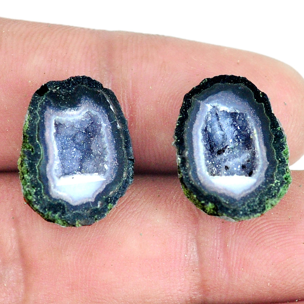 Natural 22.35cts geode druzy black pair 17.5x12.5 mm fancy loose gemstone s11607