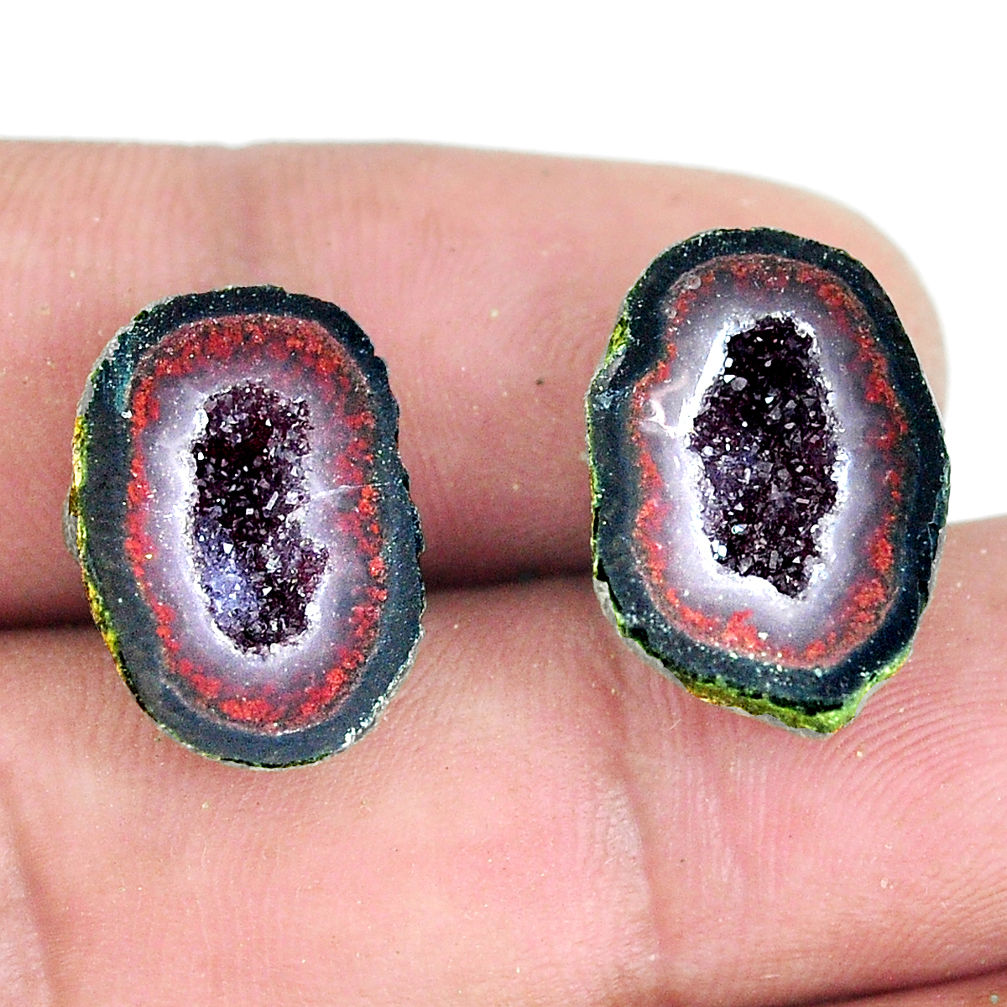 Natural 21.25cts geode druzy black pair 17x12.5 mm fancy loose gemstone s11640