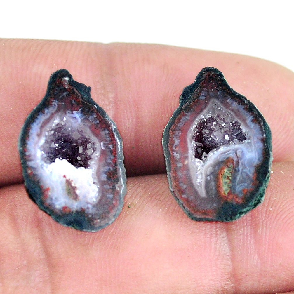 Natural 19.20cts geode druzy black pair 18.5x12 mm fancy loose gemstone s11627