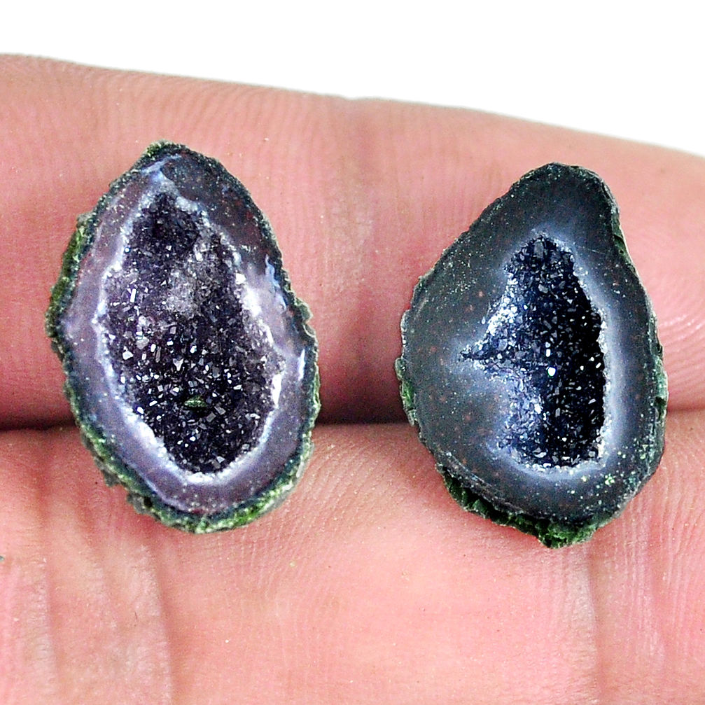 Natural 17.40cts geode druzy black pair 18.5x12 mm loose gemstone s11601
