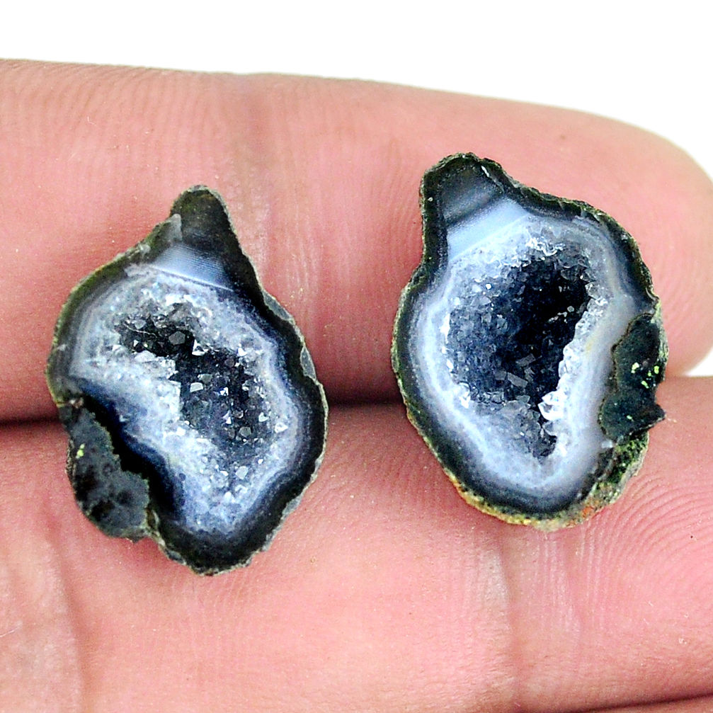 Natural 17.35cts geode druzy black pair 18.5x13 mm fancy loose gemstone s11625