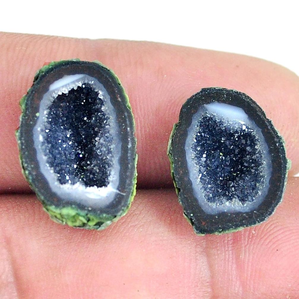 Natural 16.30cts geode druzy black pair 18x12 mm fancy loose gemstone s11629