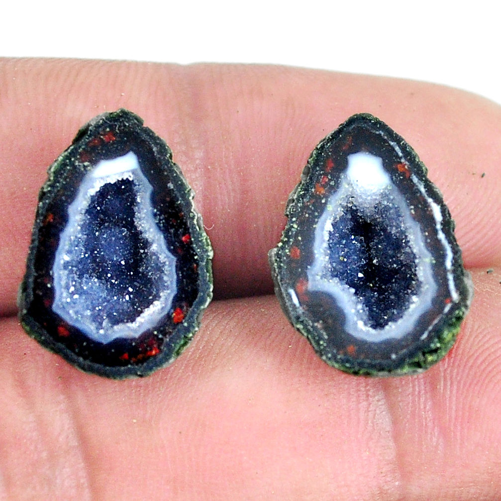 Natural 18.45cts geode druzy black pair 18x12.5 mm fancy loose gemstone s11602