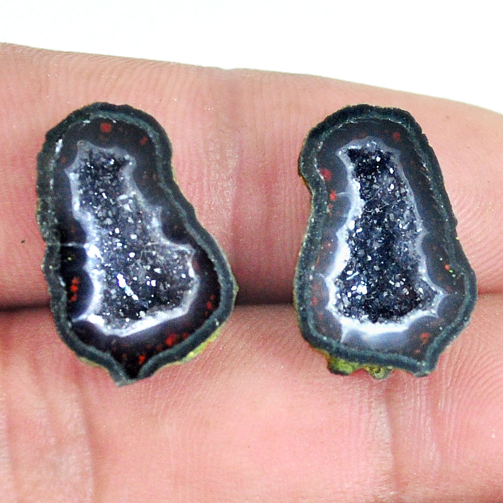 Natural 18.45cts geode druzy black pair 18x12.5 mm fancy loose gemstone s11631