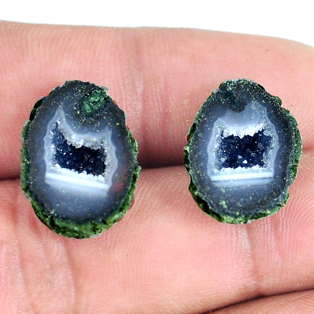 Natural 21.35cts geode druzy black pair 18x13 mm fancy loose gemstone s11603