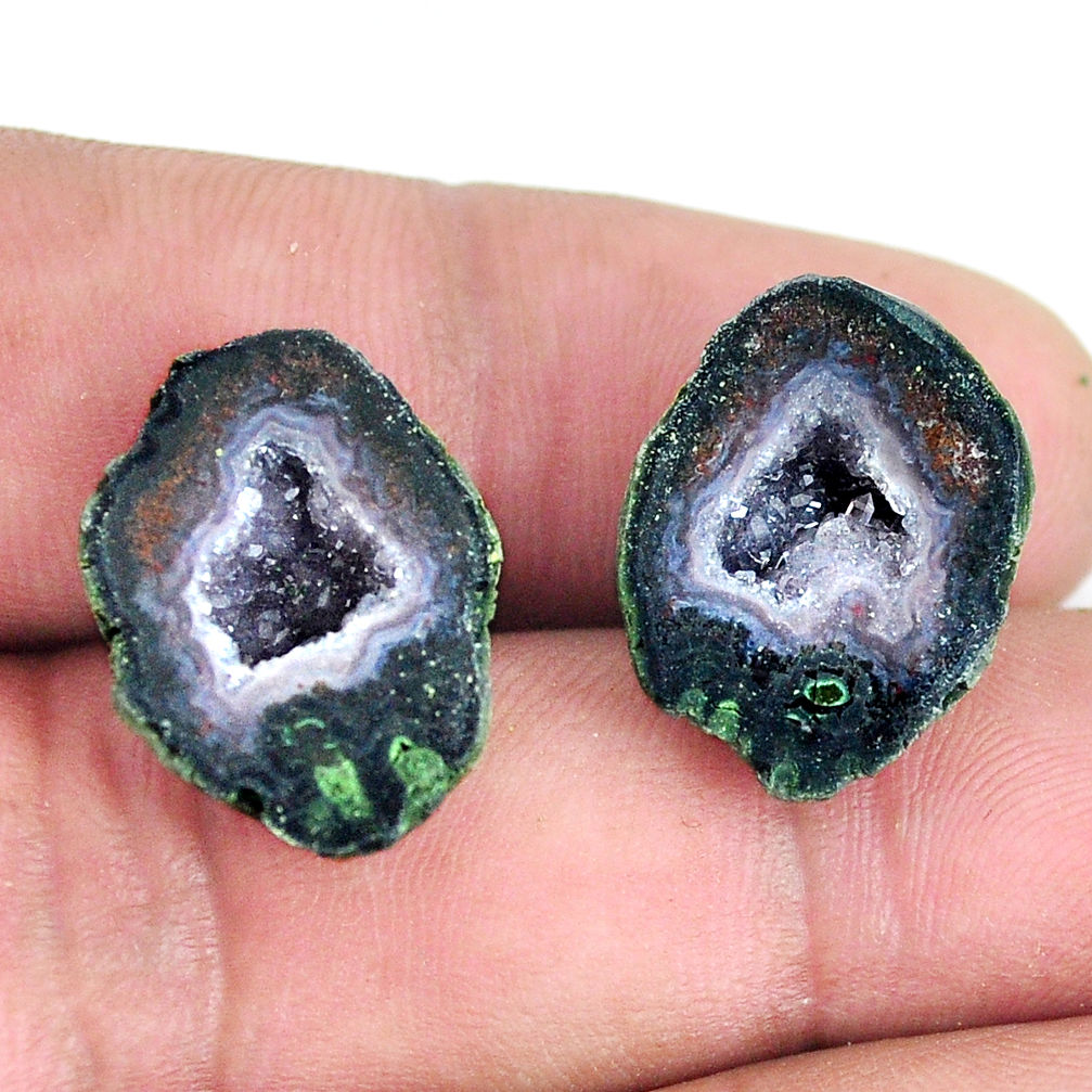 Natural 25.10cts geode druzy black pair 18x13.5 mm fancy loose gemstone s11623