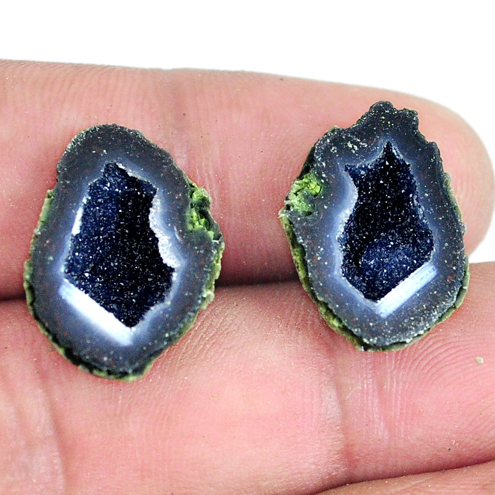 Natural 18.40cts geode druzy black pair 19x14 mm fancy loose gemstone s11617