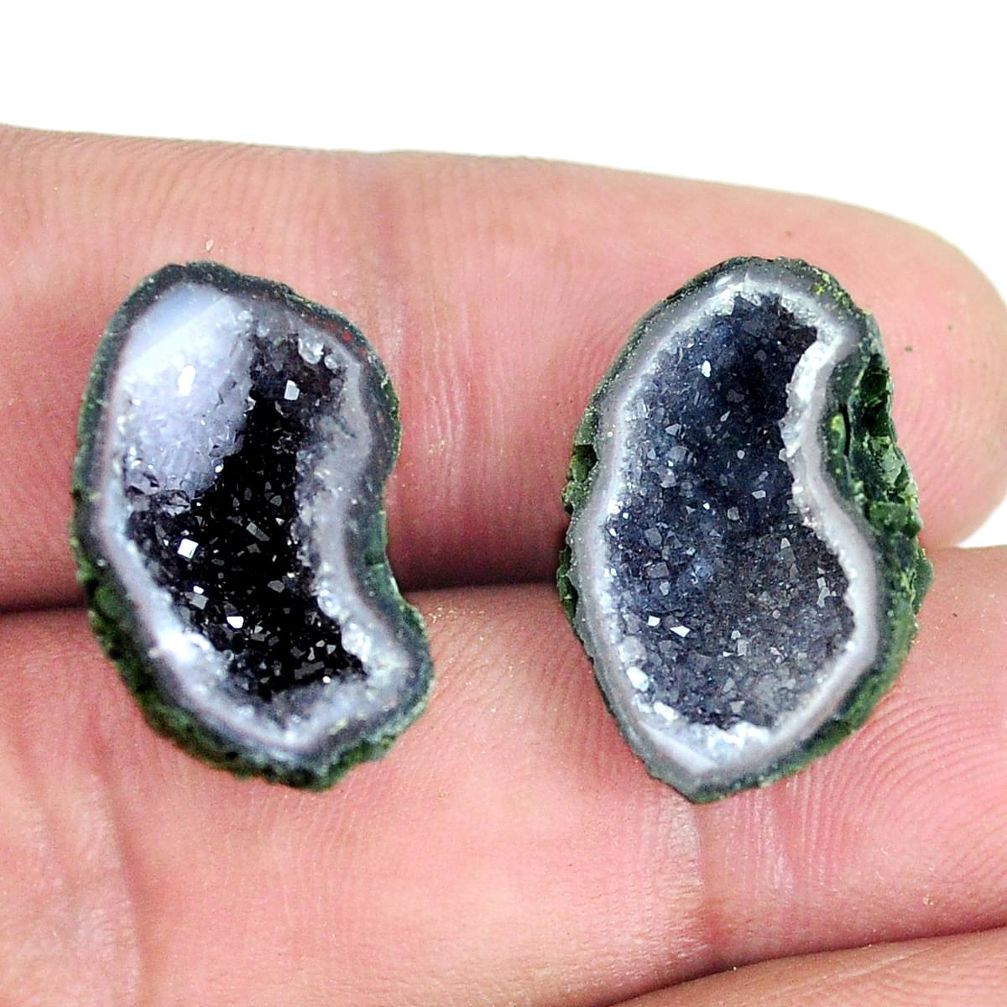 Natural 18.45cts geode druzy black pair 20x13 mm fancy loose gemstone s11624