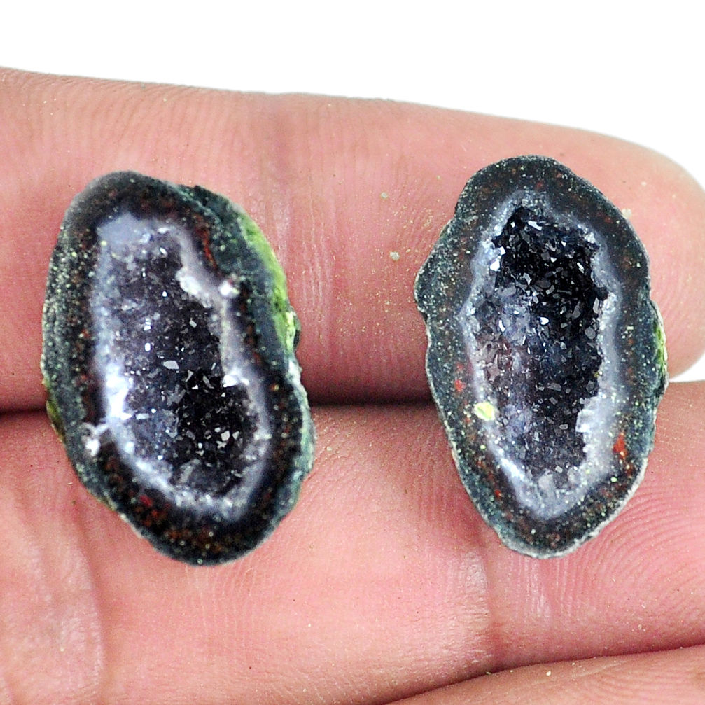 Natural 23.45cts geode druzy black pair 20x13.5 mm fancy loose gemstone s11611