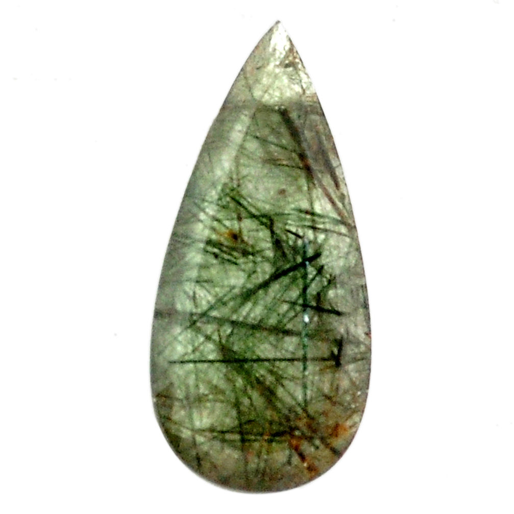 Natural 21.30cts green rutile faceted 36x17 mm pear loose gemstone s13061