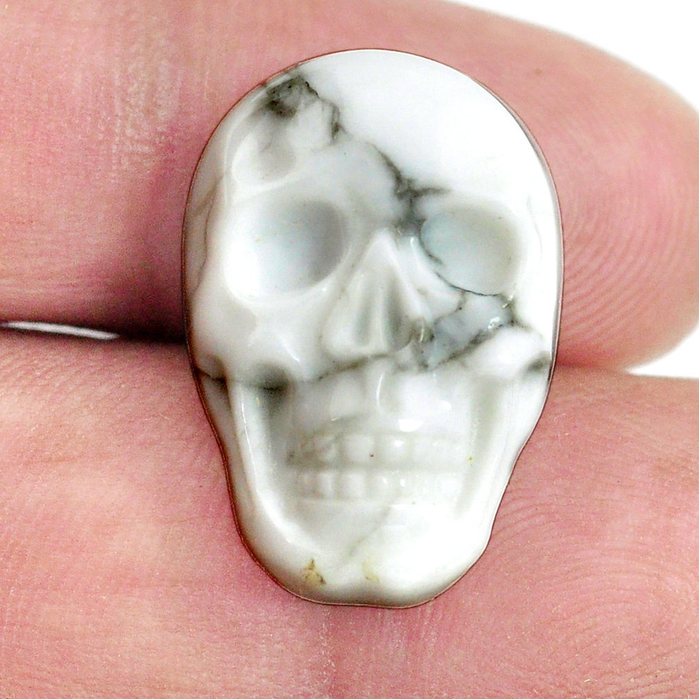 Natural 17.35cts howlite white 22.5x15 mm skull face loose gemstone s13262