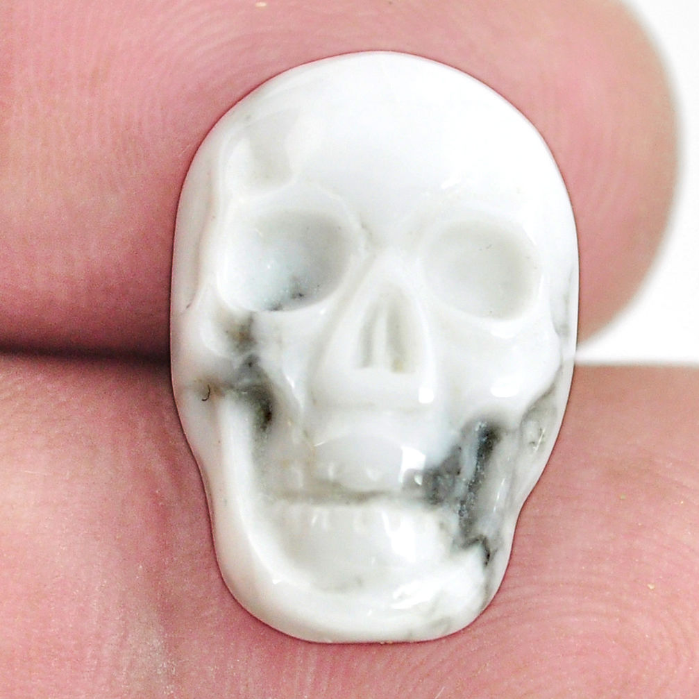 Natural 8.25cts howlite white carving 17.5x12mm skull face loose gemstone s13320