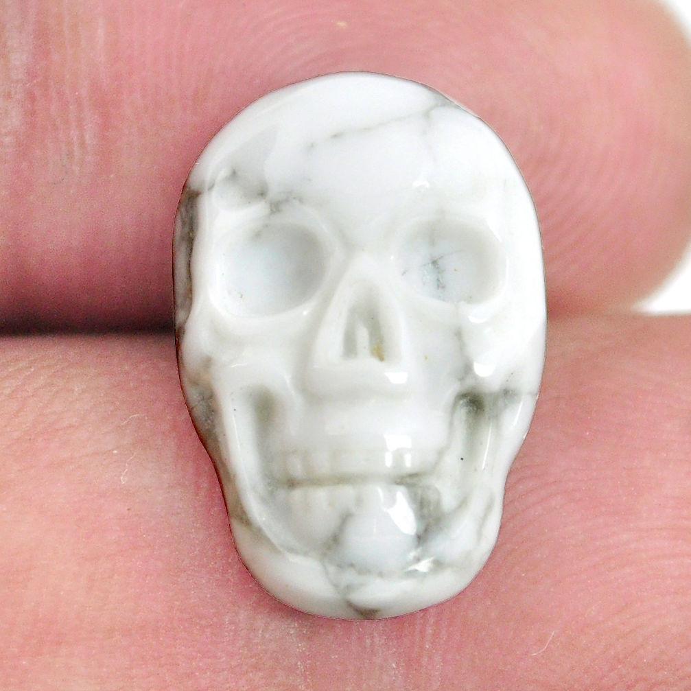 Natural 8.45cts howlite white carving 18x12 mm skull face loose gemstone s13313