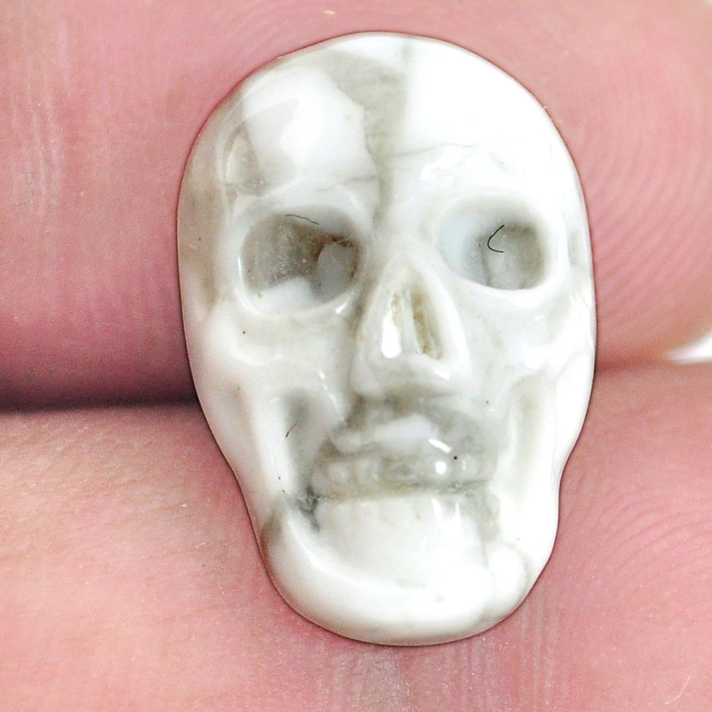 Natural 8.35cts howlite white carving 18x12 mm skull face loose gemstone s13317