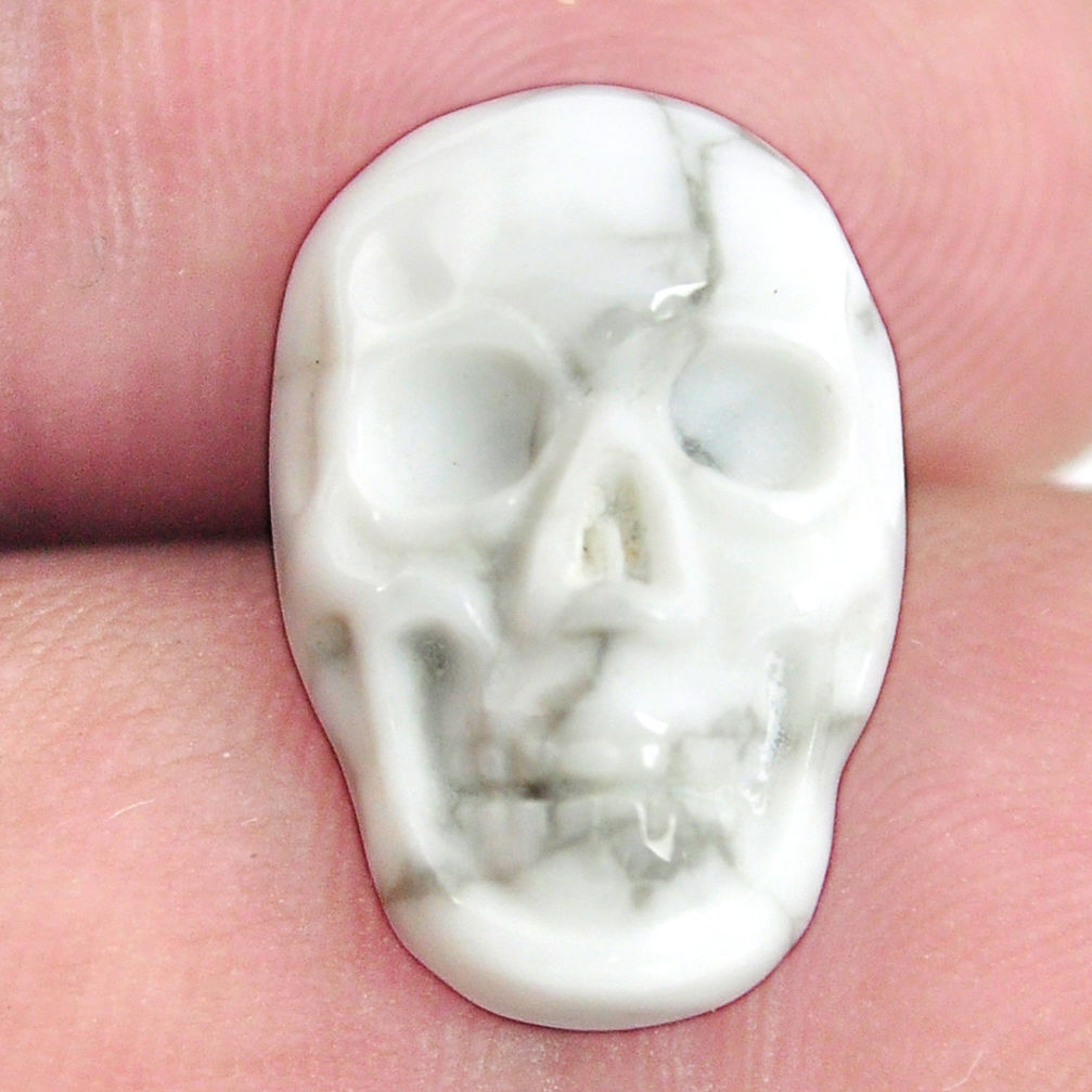 Natural 8.35cts howlite white carving 18x12 mm skull face loose gemstone s13318