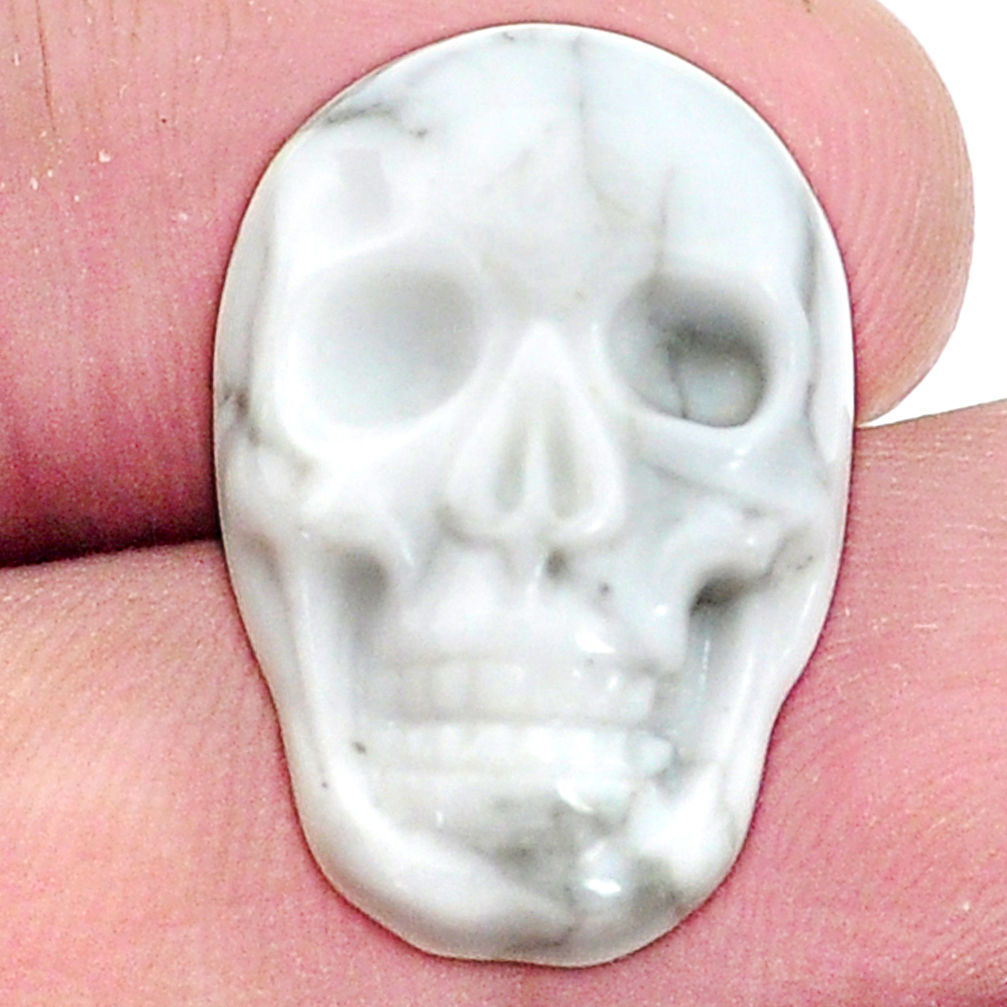 Natural 18.45cts howlite white carving 22.5x15 mm skull loose gemstone s9987