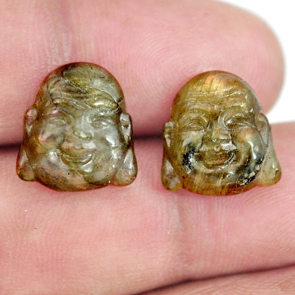 Natural 11.30cts labradorite 13x12 mm buddha face pair loose gemstone s13380