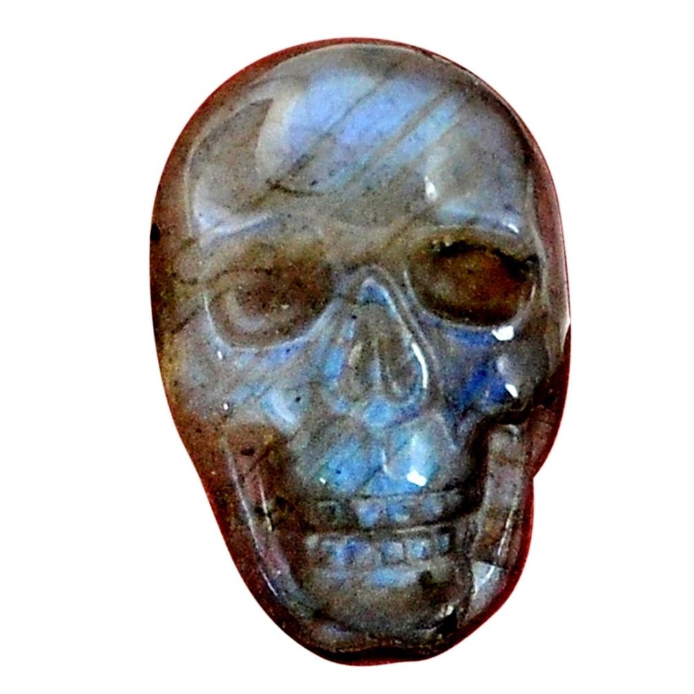 Natural 11.30cts labradorite blue carving 22.5x15 mm skull loose gemstone s9996