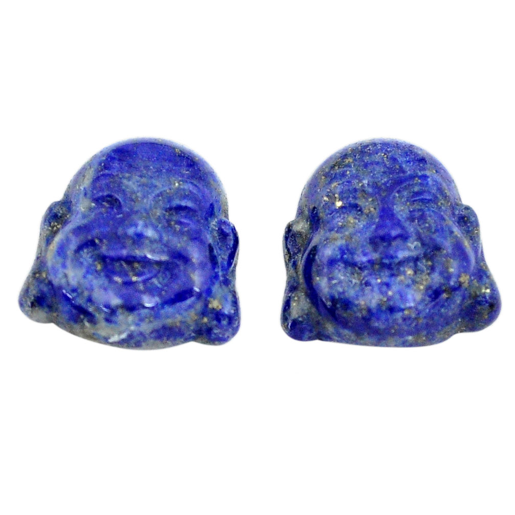 Natural 12.35cts lapis lazuli 13.5x12 mm buddha face pair loose gemstone s13368