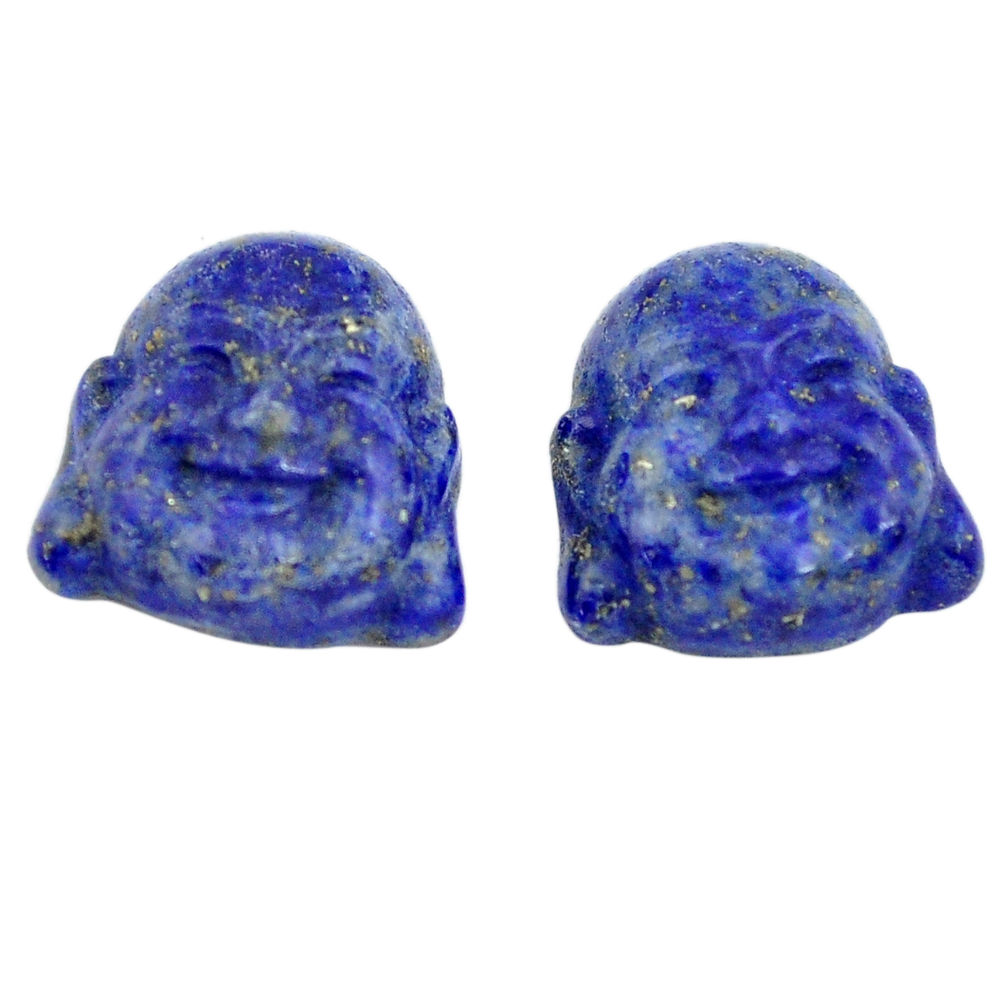 Natural 13.45cts lapis lazuli 13.5x12.5mm buddha face pair loose gemstone s13370