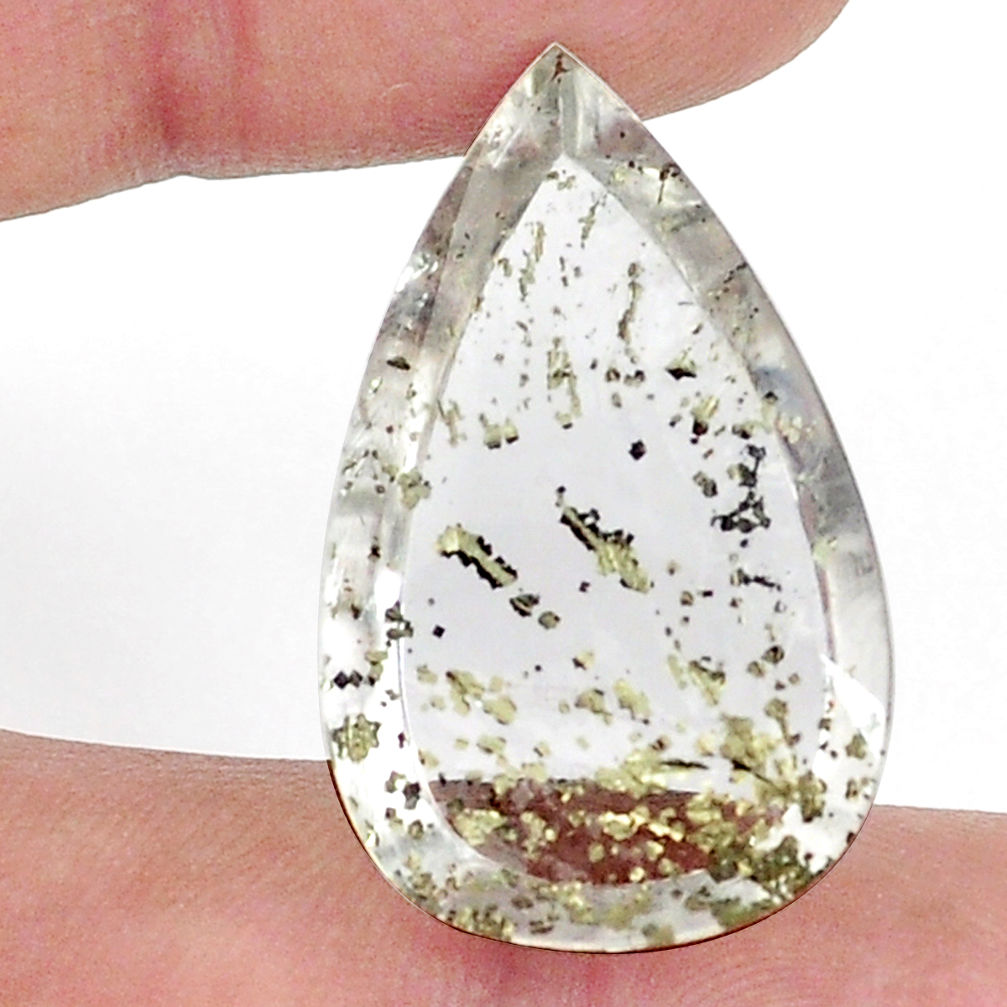 Natural 27.40cts marcasite in quartz white 29x18 mm pear loose gemstone s13082