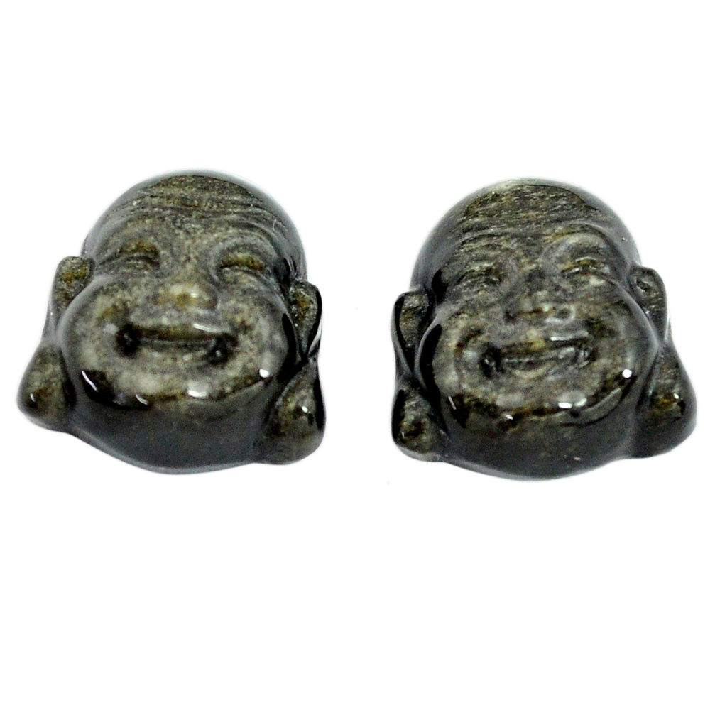 Natural 12.40cts onyx black 13.5x12.5 mm buddha face pair loose gemstone s13395