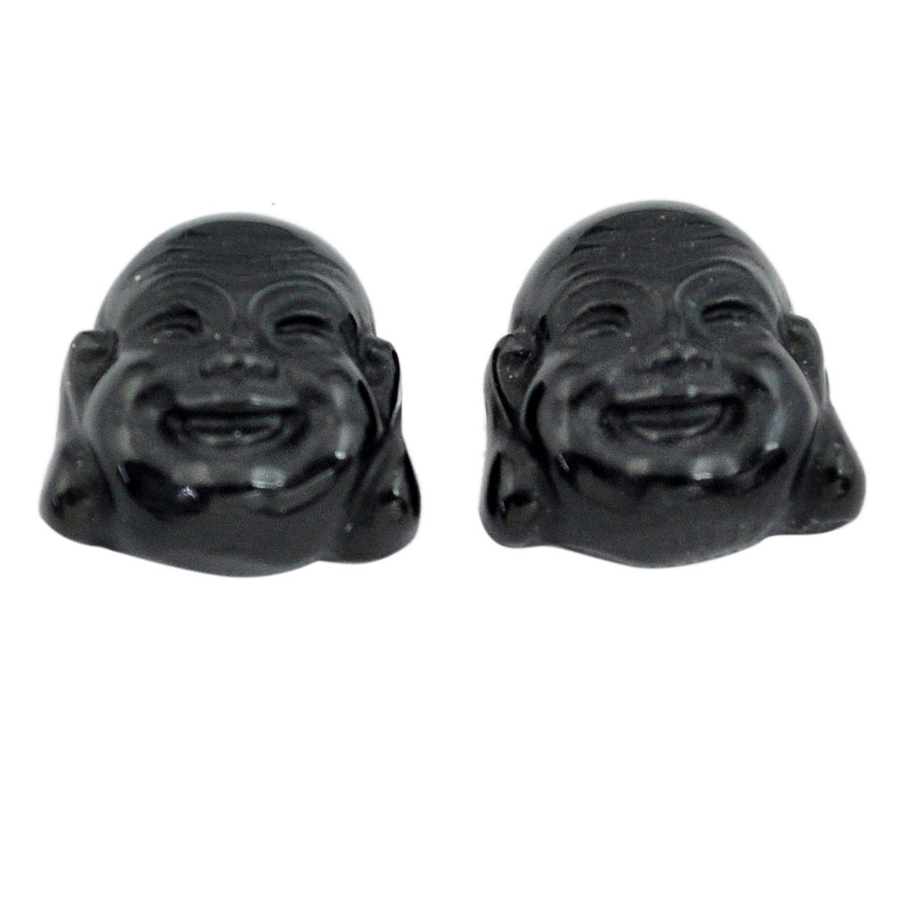 Natural 12.35cts onyx black 13.5x13 mm buddha face pair loose gemstone s13372