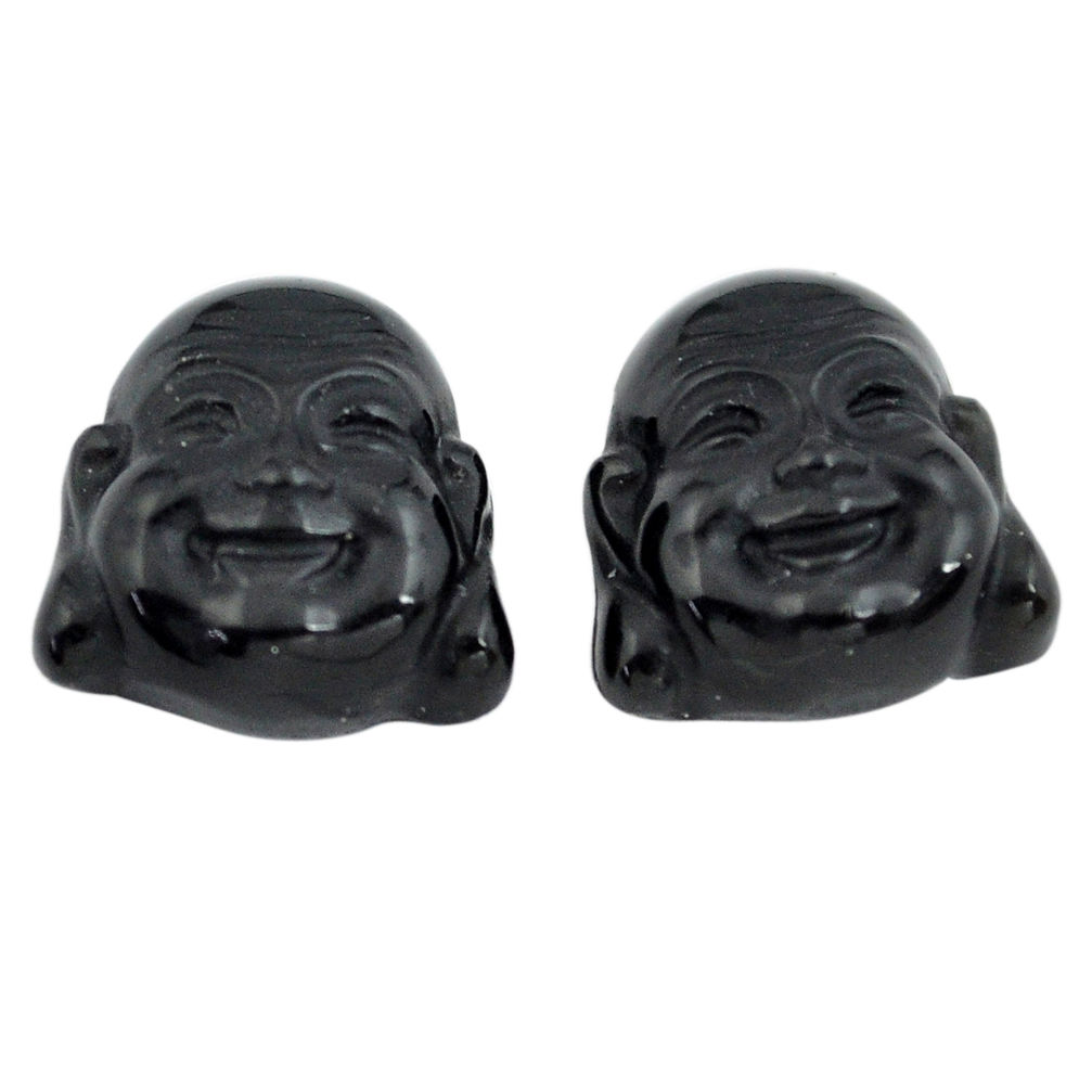 Natural 12.35cts onyx black 13.5x13 mm buddha face pair loose gemstone s13375