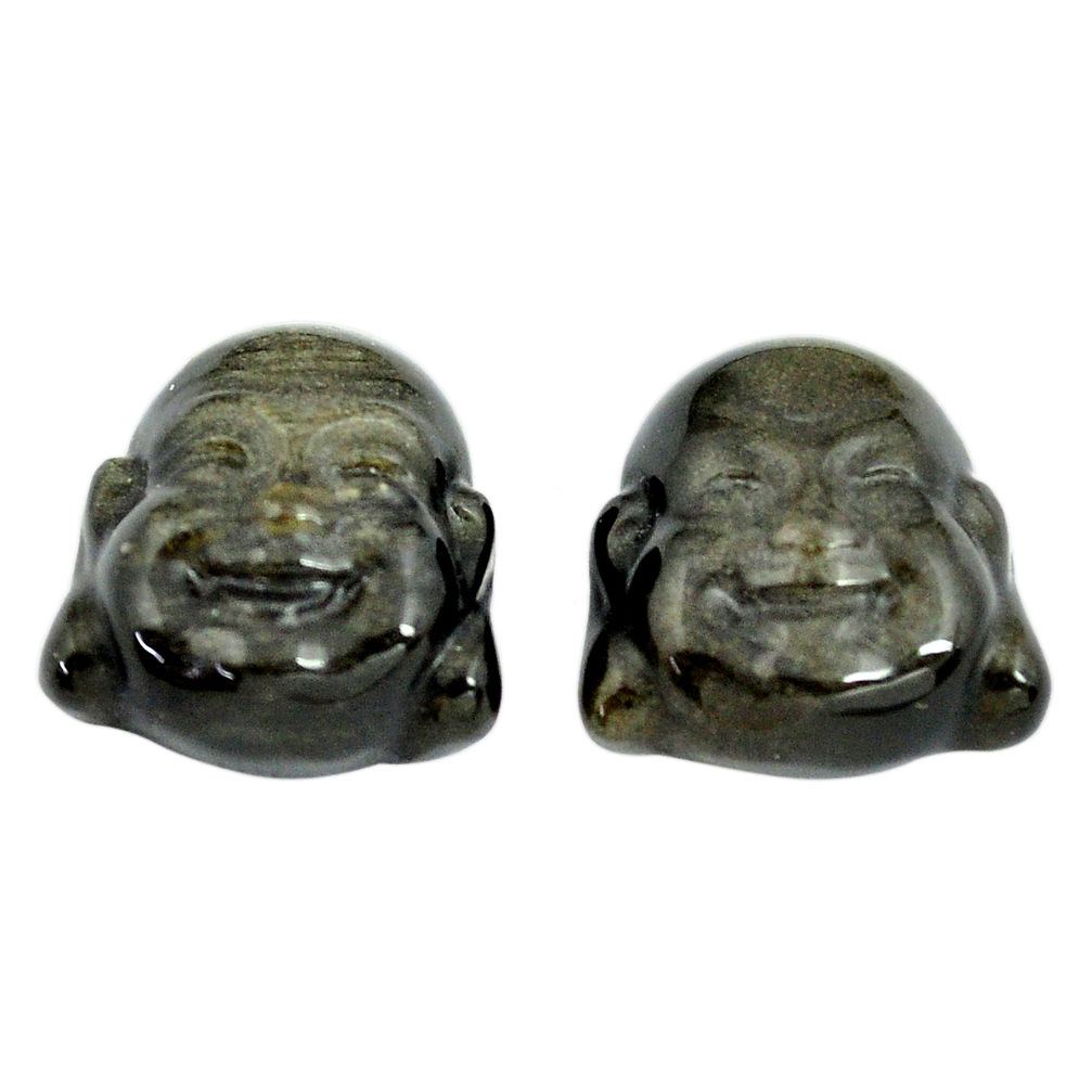 Natural 12.35cts onyx black 13.5x13 mm buddha face pair loose gemstone s13393