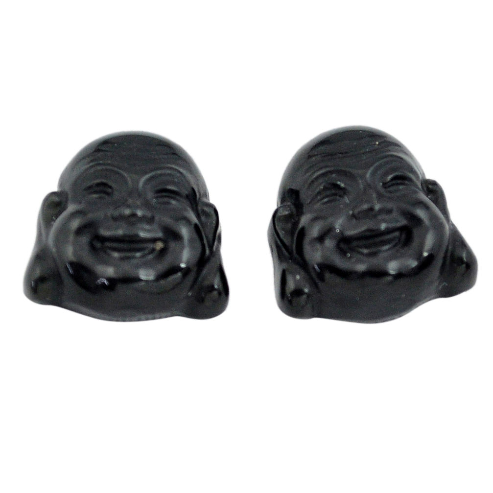 Natural 11.30cts onyx black 13x13 mm buddha face pair loose gemstone s13371