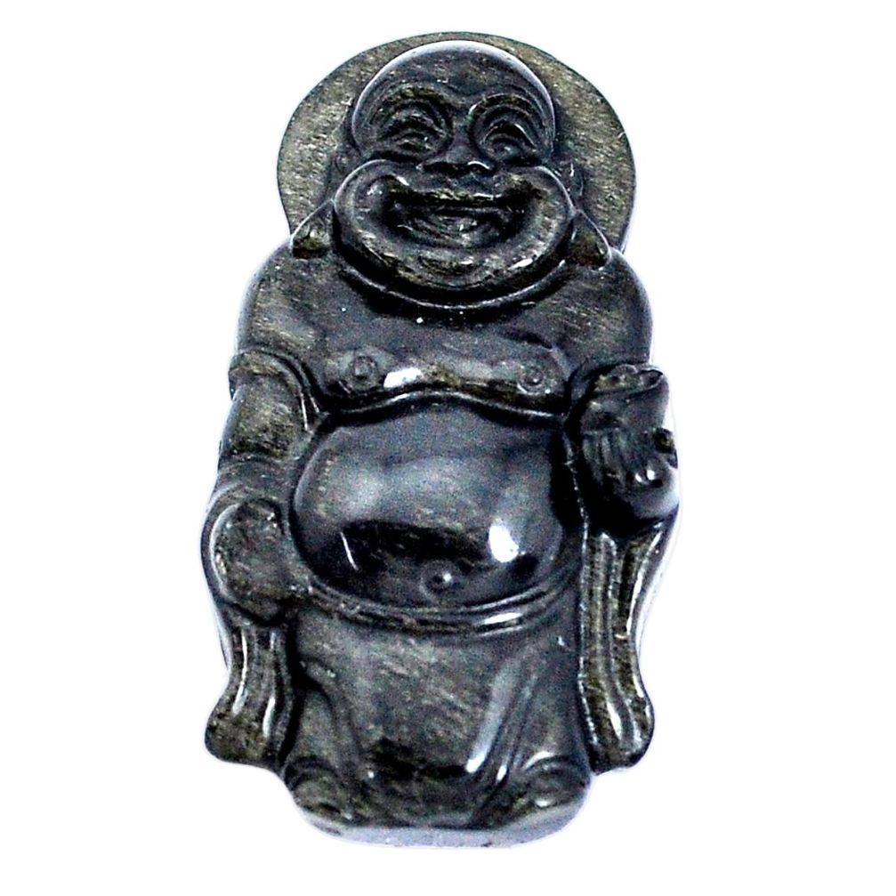 Natural 26.30cts onyx black 32x16.5 mm laughing buddha loose gemstone s10122