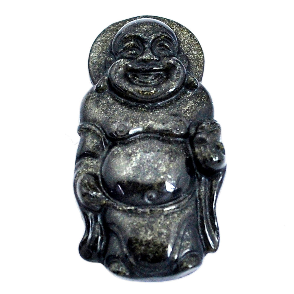 Natural 28.45cts onyx black 33.5x17.5 mm laughing buddha loose gemstone s10125