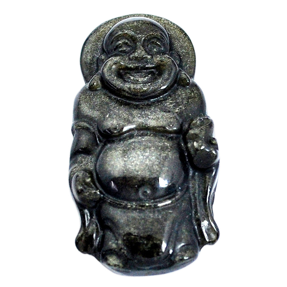 Natural 25.10cts onyx black 33x18.5 mm laughing buddha loose gemstone s10126