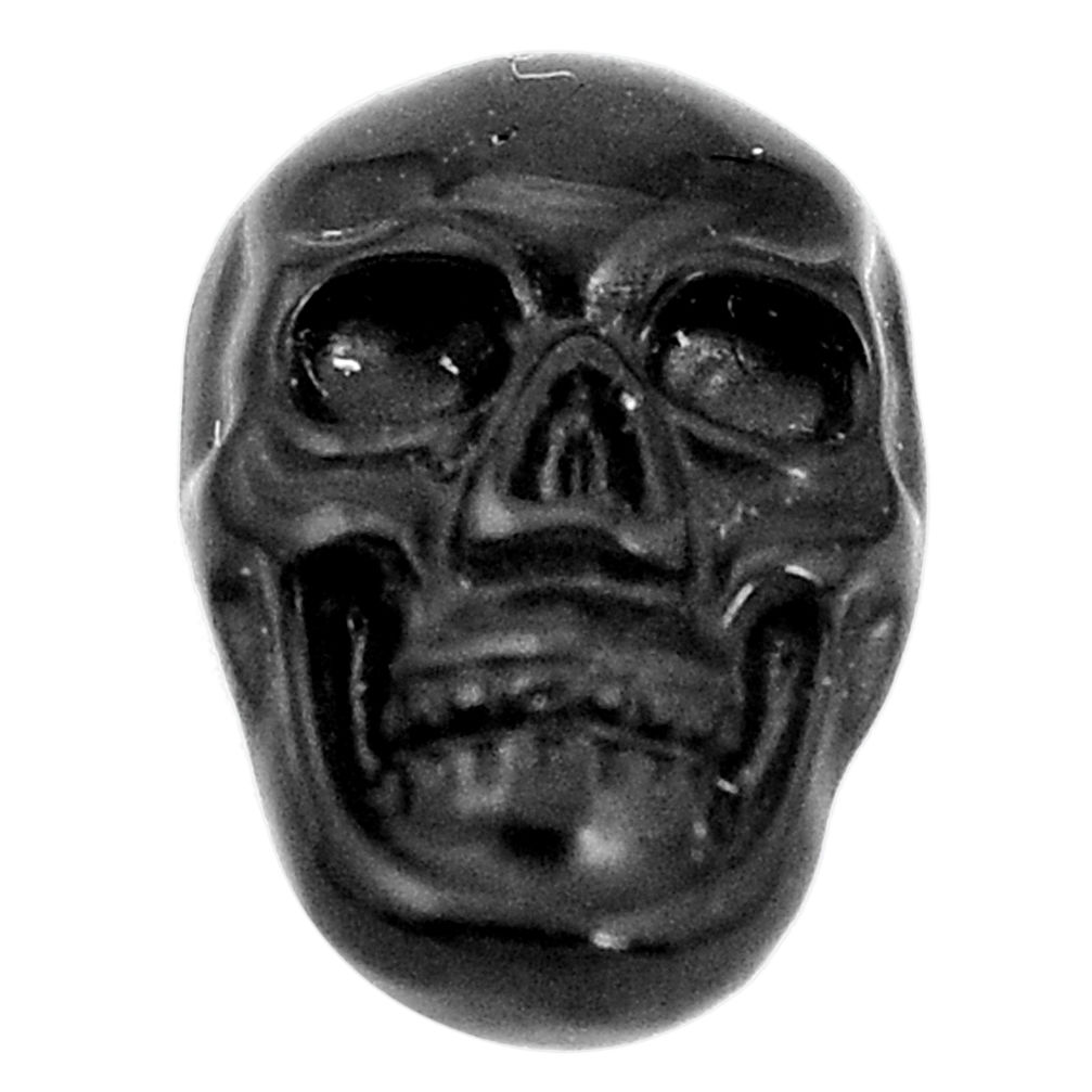 Natural 7.40cts onyx black carving 18x12 mm fancy skull loose gemstone s10012