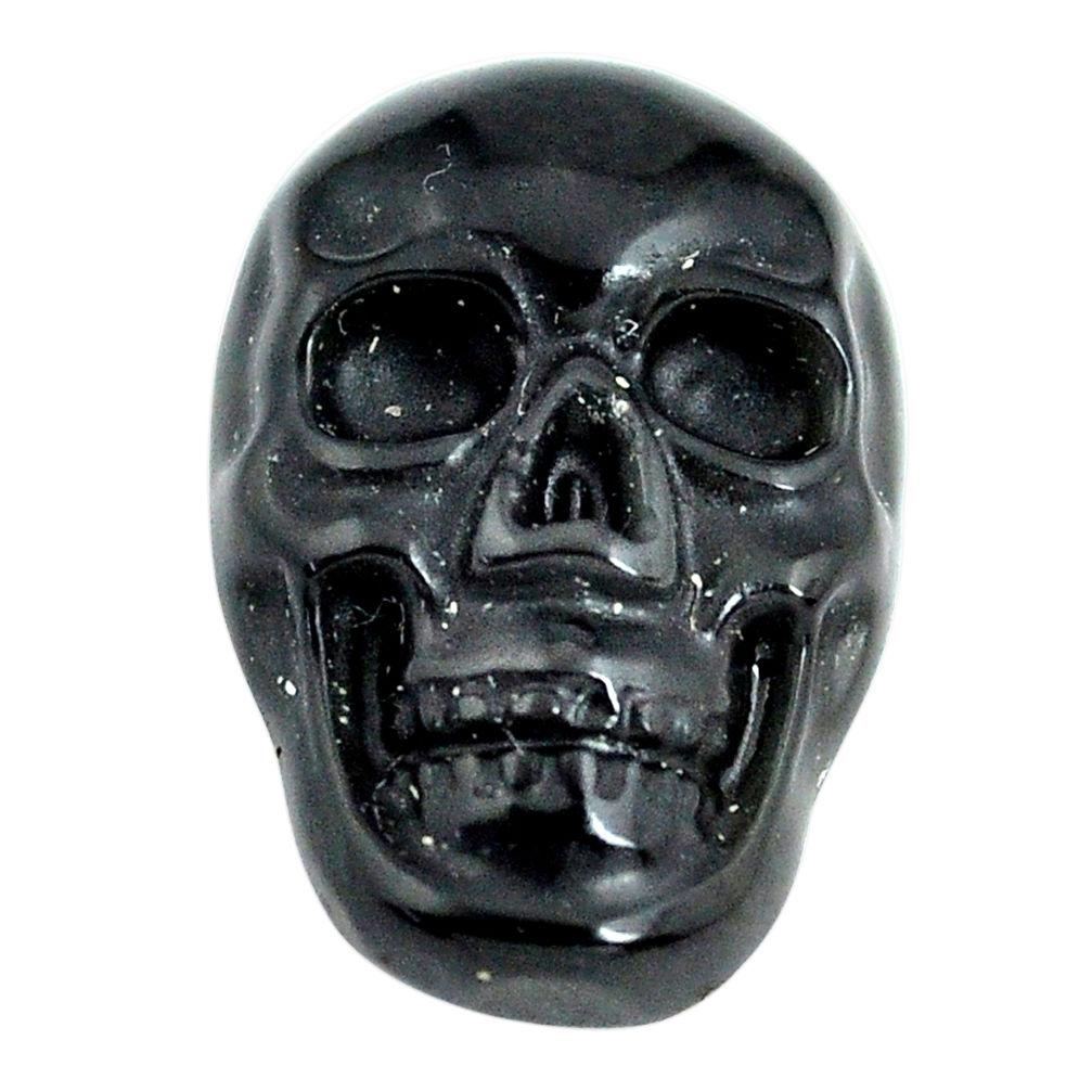 Natural 6.30cts onyx black carving 18x12 mm fancy skull loose gemstone s13291