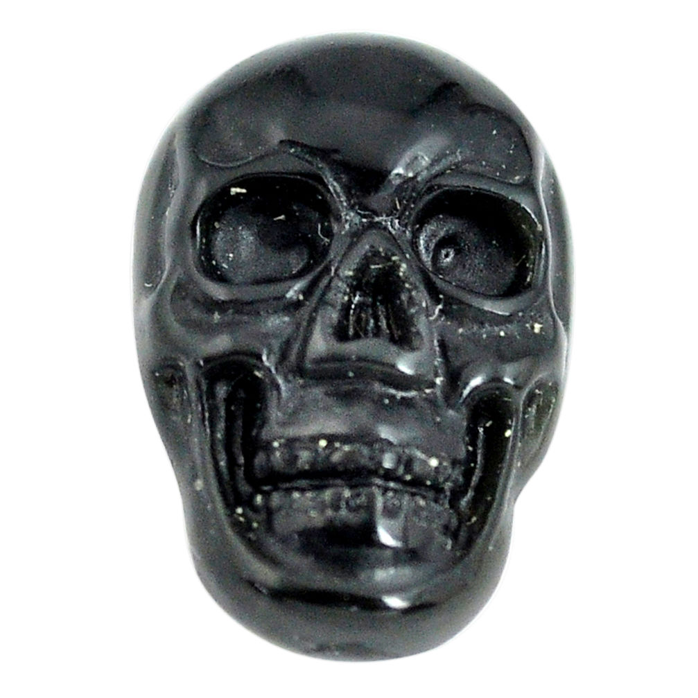 Natural 6.30cts onyx black carving 18x12 mm fancy skull loose gemstone s13294