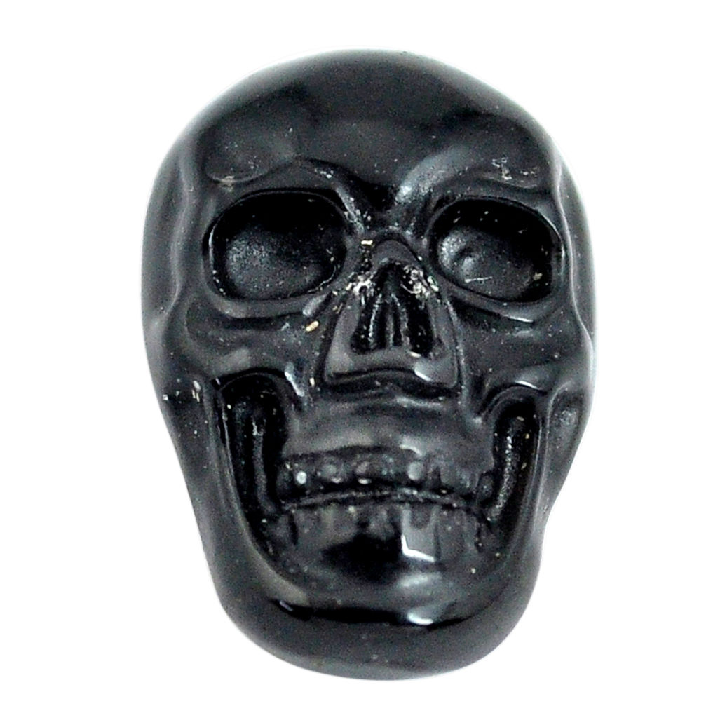 Natural 6.30cts onyx black carving 18x12 mm fancy skull loose gemstone s13295