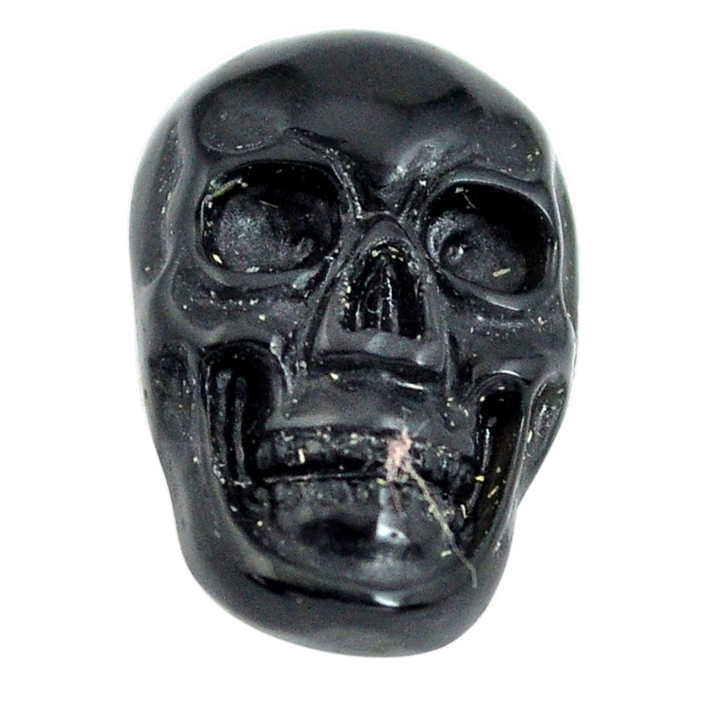 Natural 6.30cts onyx black carving 18x12 mm fancy skull loose gemstone s13297