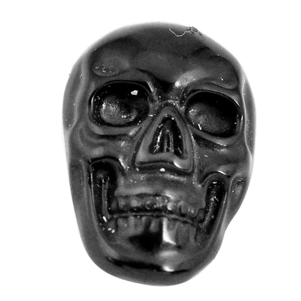 Natural 6.30cts onyx black carving 18x12 mm fancy skull loose gemstone s13300